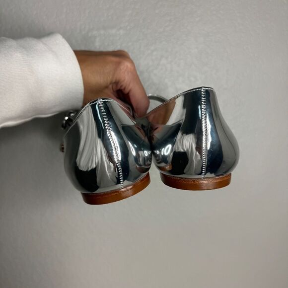 NEW Larroude silver metallic mirror square toe mary jane flat shoes size 9 - Picture 6 of 11
